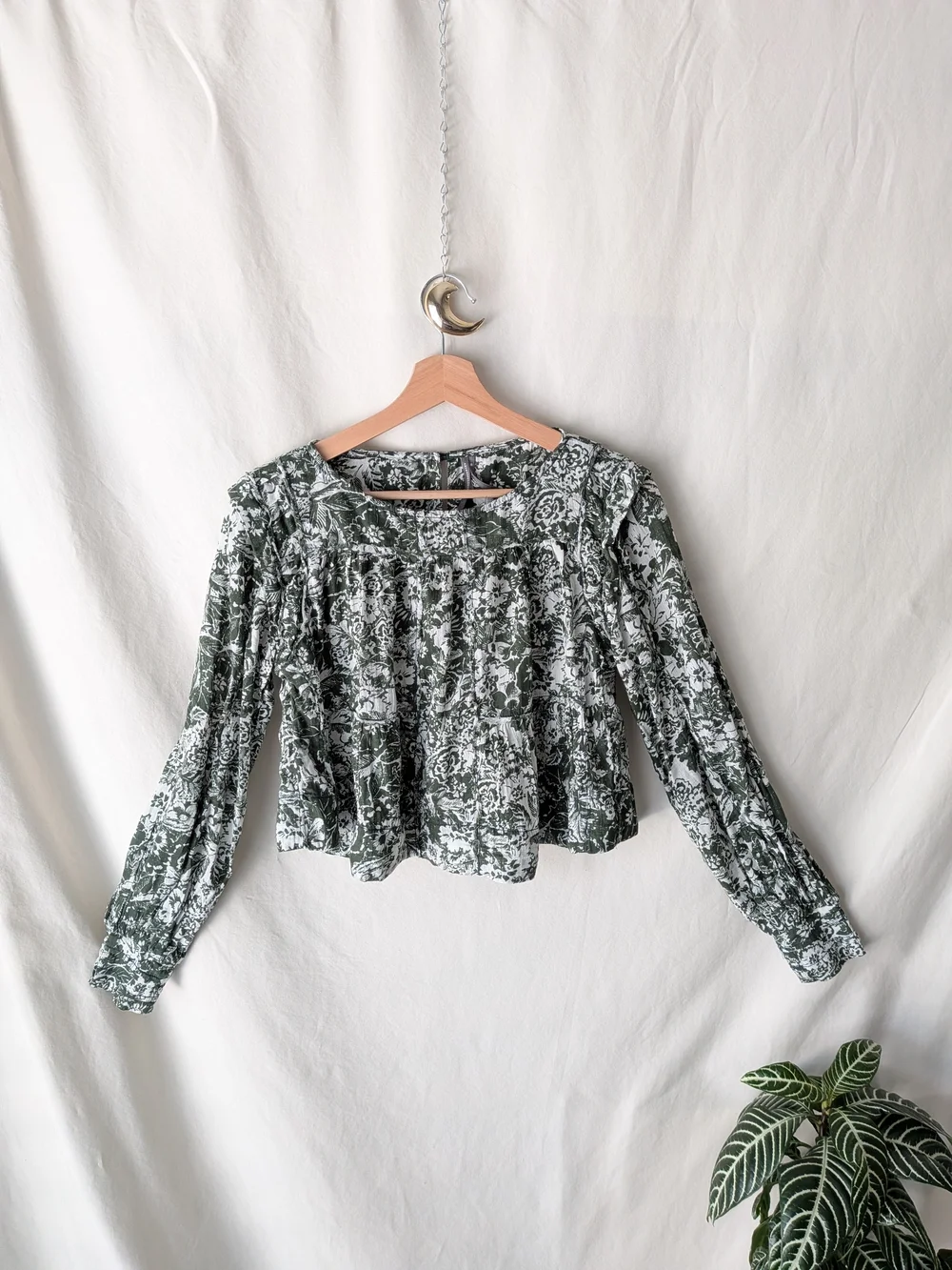 Anthropologie Olive Green Floral Smock Blouse